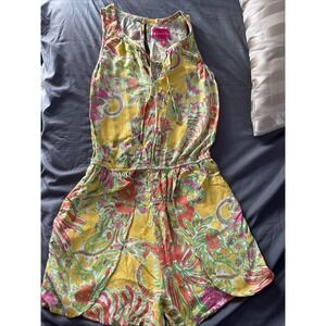 Lilly Pulitzer Romper Shorts XS Pockets Elastic Waist Keyhole Tropical Resort